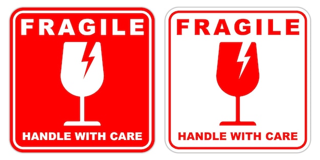 set Sticker fragile handle with care printable sign red symbol for delivery package simple design