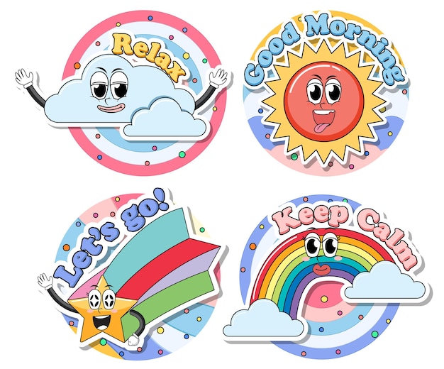 Set of sticker logo icon comic style