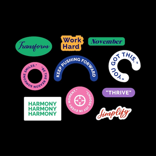 set sticker pack aesthetic quotes sticker graphic design template