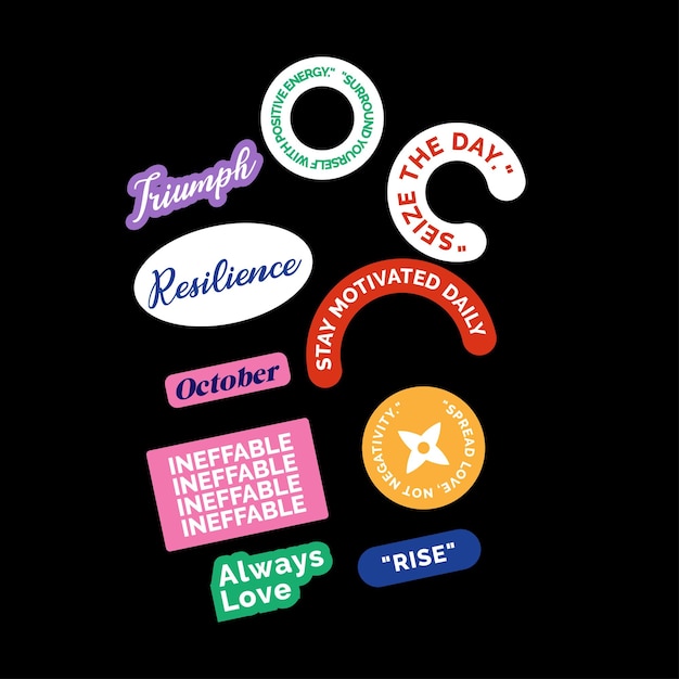 set sticker pack aesthetic quotes sticker graphic design template