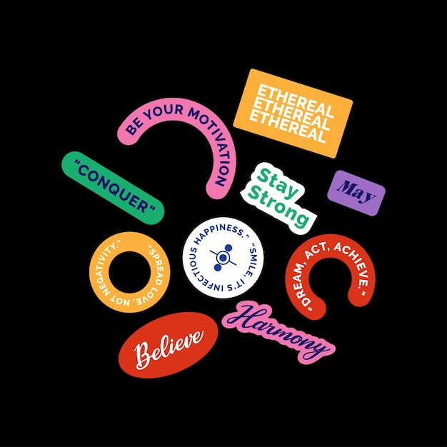 set sticker pack aesthetic quotes sticker graphic design template