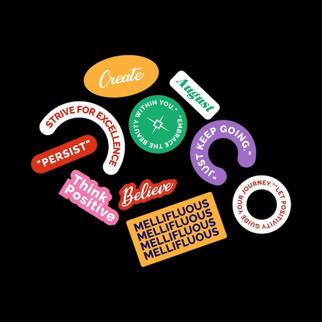 Vector set sticker pack aesthetic quotes sticker graphic design template