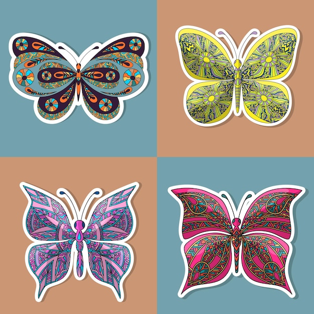 Set stickers butterfly in zentangle style