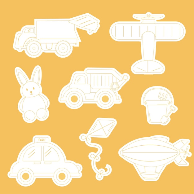 A set of stickers for children's toys outline Car hare aeroplane