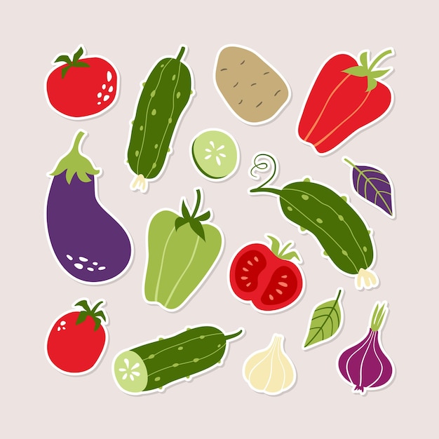 Set of stickers from bright vegetables