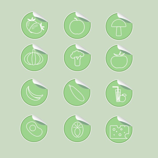 Set of stickers icons from food and drinks Healthy food