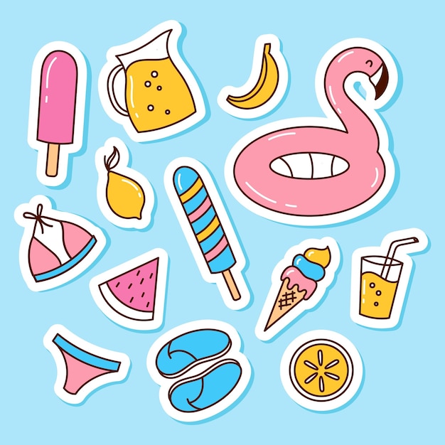 A set of stickers illustrations of summer time