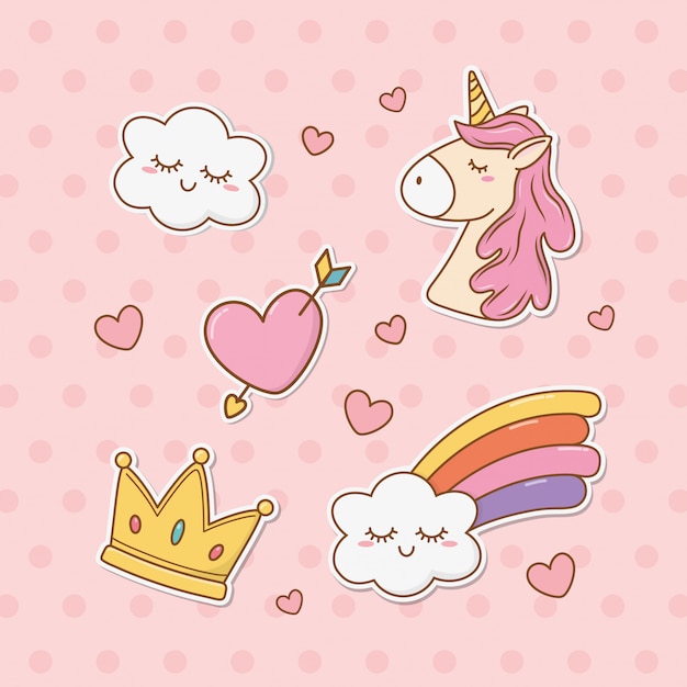 Set of stickers kawaii