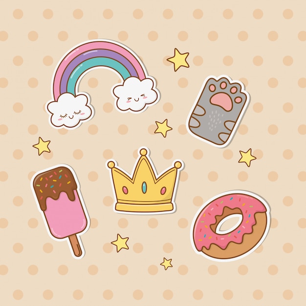 Set of stickers kawaii