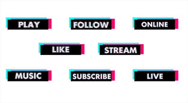 Set of stickers for a popular social network. Black - blue - pink sticker on white background.