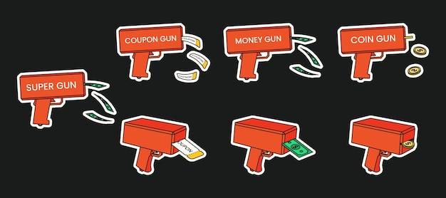 Vector set of stickers of toy guns