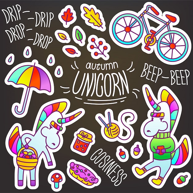 Set of  stickers "Unicorn Autumn."