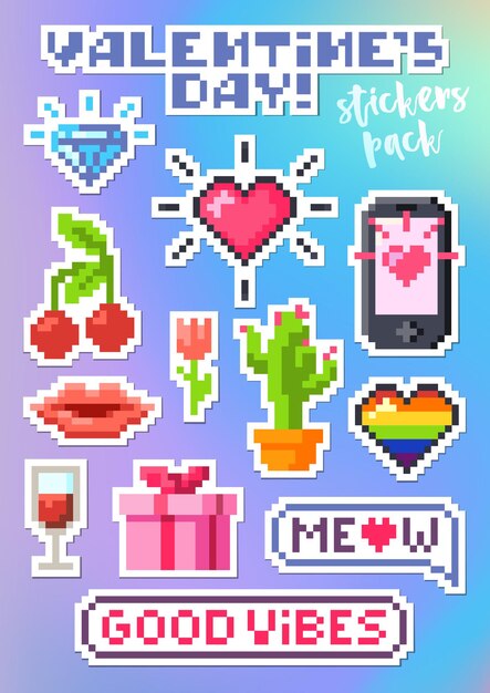 Vector set of stickers for valentine's day