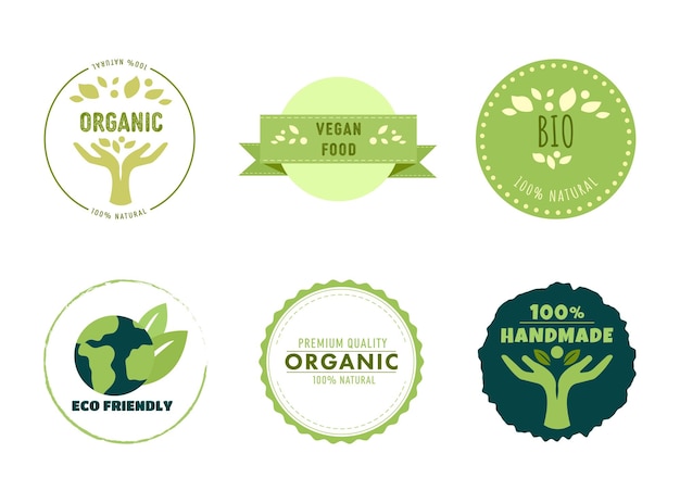 Set stickers voor eco, bio, biologische en natuurlijke producten