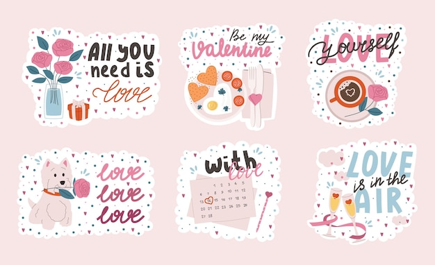 Set stickers voor Valentijnsdag