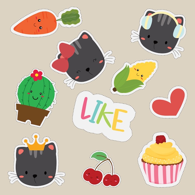 Set of stickers with cat