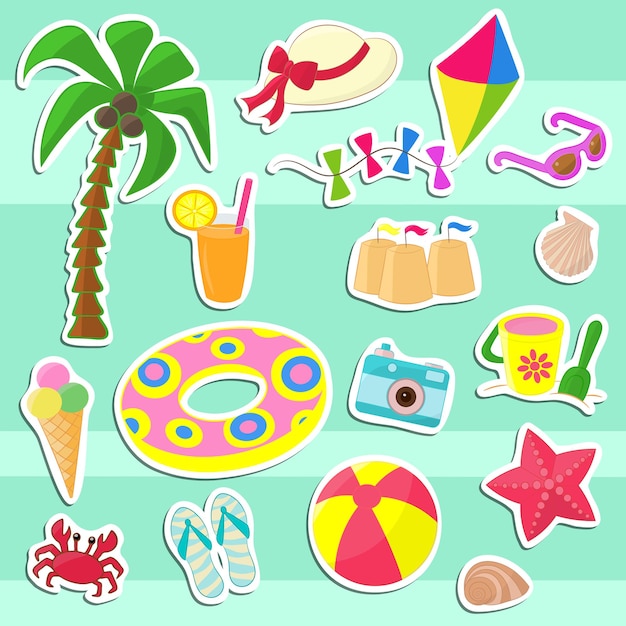 Set of stickers with children's vacation items