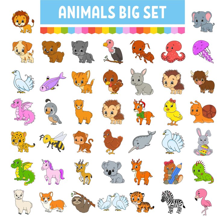 Vector set of stickers with cute cartoon