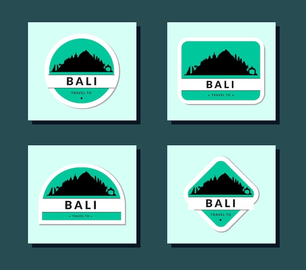 Vector set of stickers with landmarks of bali indonesia