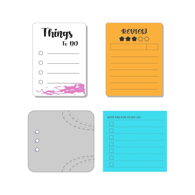 set of sticky notes with review, things to do notes collection