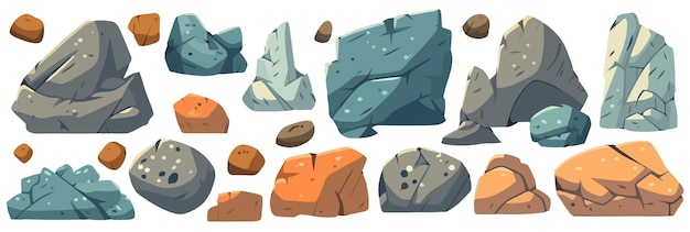 Vector set of stones image of various isolated stones or minerals vector illustration