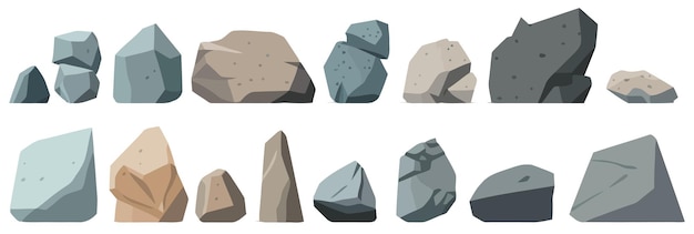 Set of stones Image of various isolated stones or minerals Vector illustration