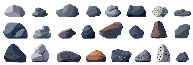 石のセット 様々な孤立した石や鉱物の画像 ベクトルイラスト