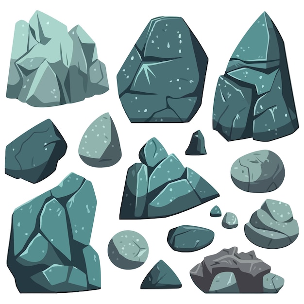 Set of stones Image of various isolated stones or minerals Vector illustration