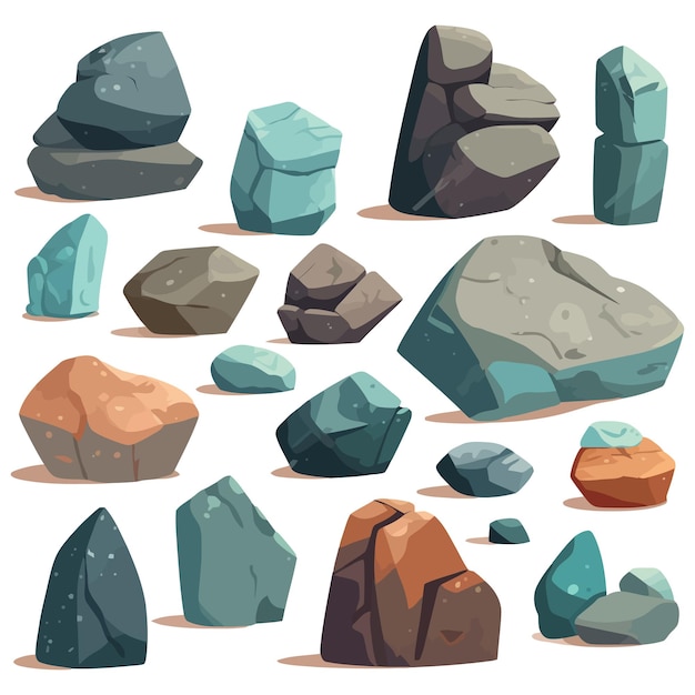 石のセット 様々 な孤立した石や鉱物のイメージ ベクトル図