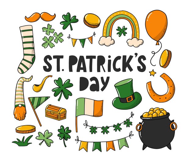 Set di clipart di scarabocchi del giorno di stpatricks