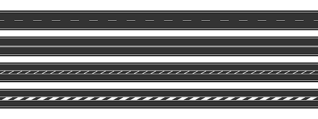 Vector set of straight roads horizontal top view empty highways with different markings