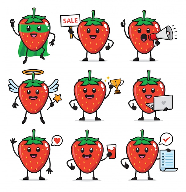set of strawberry character design