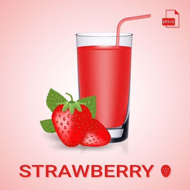 Set of strawberry juice and fresh ripe berries