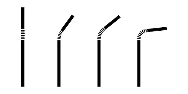 Set of  straws plastic vector icons on white background. Black straws for juice, water.