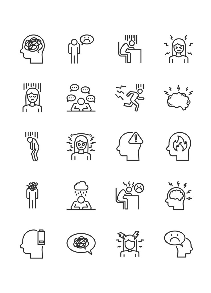 set of stress icons unhappy mood anxiety