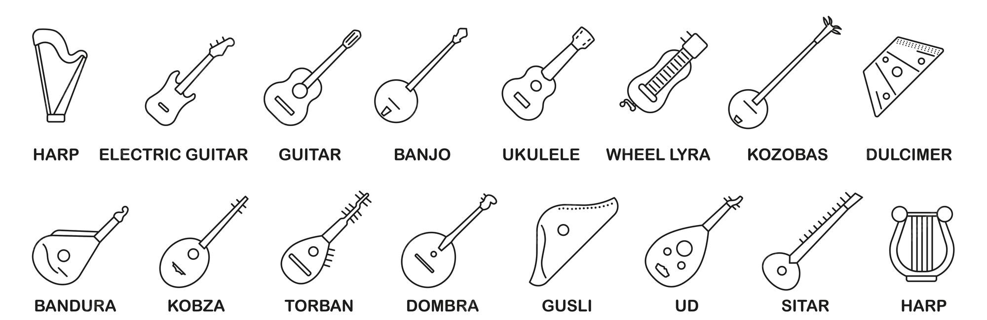 Premium Vector Set of stringed musical instruments set of stringed