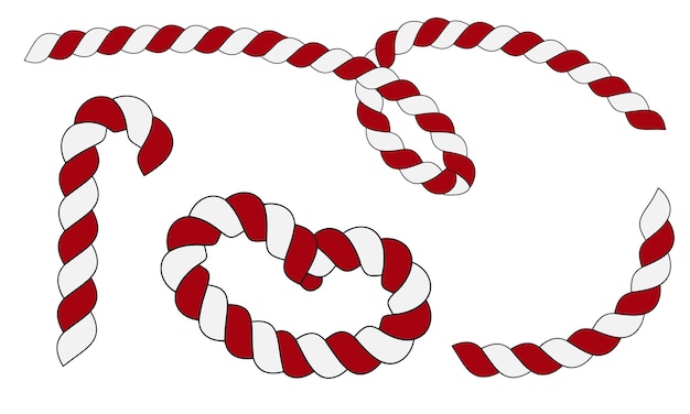 set of striped red and white Christmas candies in different shapes