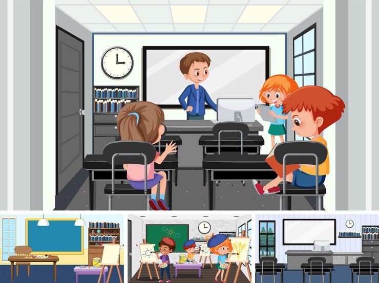 Vector set of student in the classroom scene