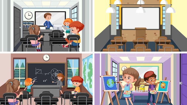 Set of student in the classroom scene