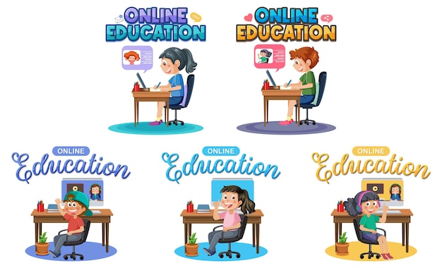 Set of student learning online using computer