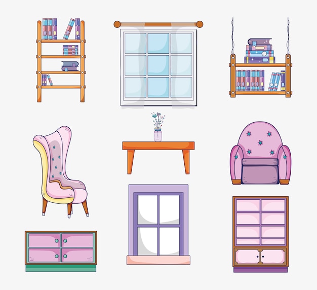 Set of study room elements icons