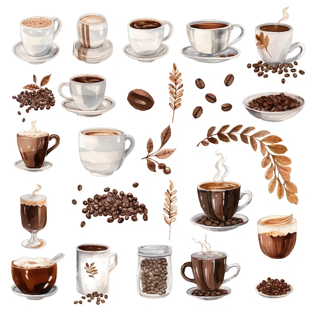 Set of stunning watercolor coffee clipart