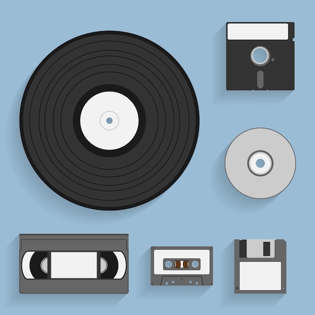 Vector set of  style icons of vintage data carriers