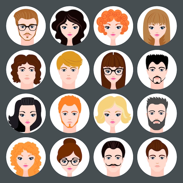 set of stylish avatars of girls and guys  