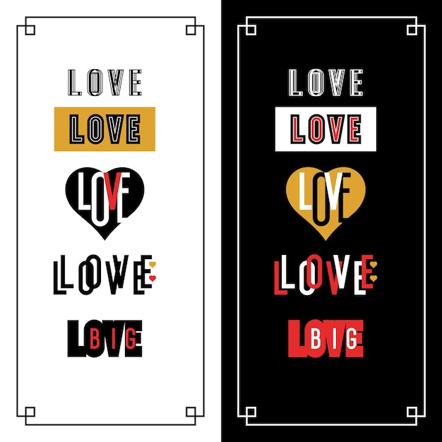 Set of stylish inscription Love for design and print on clothing Modern typography with graphic elements