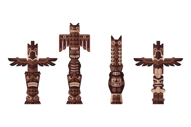Vettore set di totem stilizzati dei nativi americani