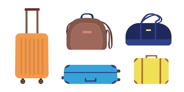 A set of suitcases and bags on a white background