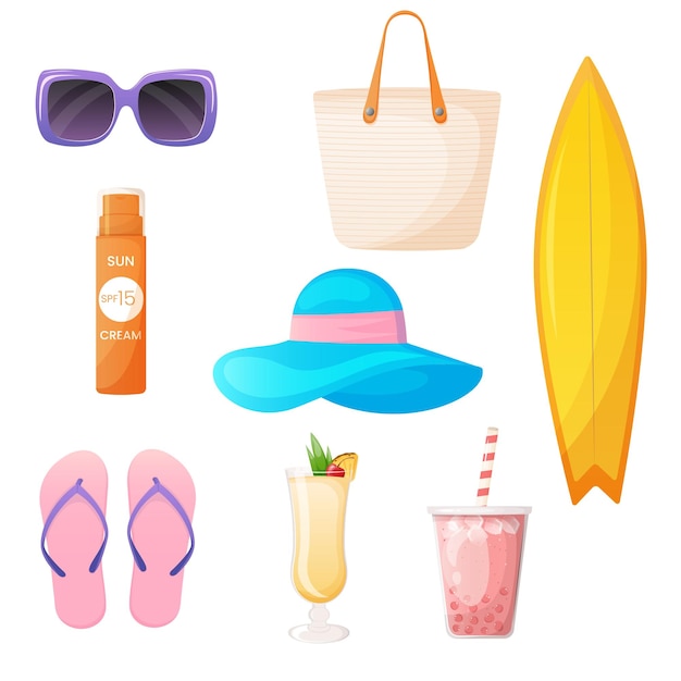 Vector set of summer accessories isolated on white