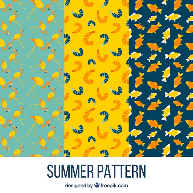 Set of summer animal patterns