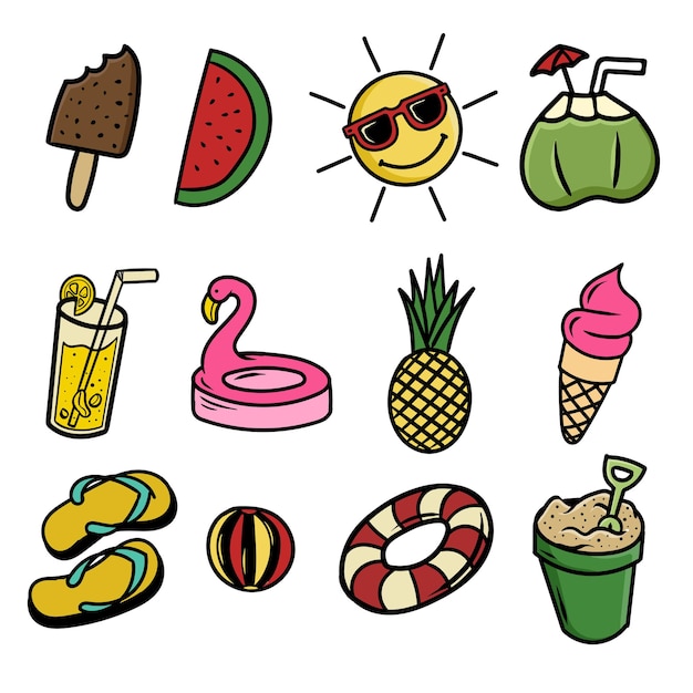 Vector set summer beach accessories and equipment vector icon